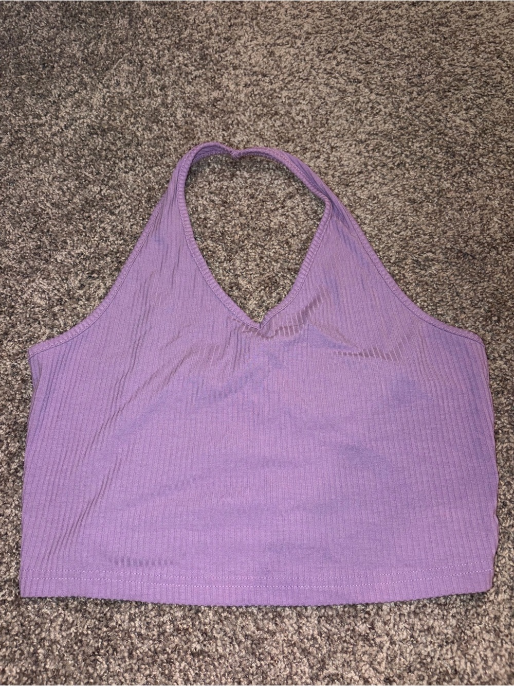 SHEIN Lavender Ribbed Halter Crop Top